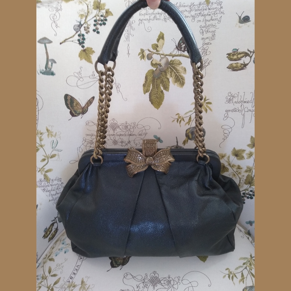 Betsey Johnson Black Purse w/ Brass Bow Closure